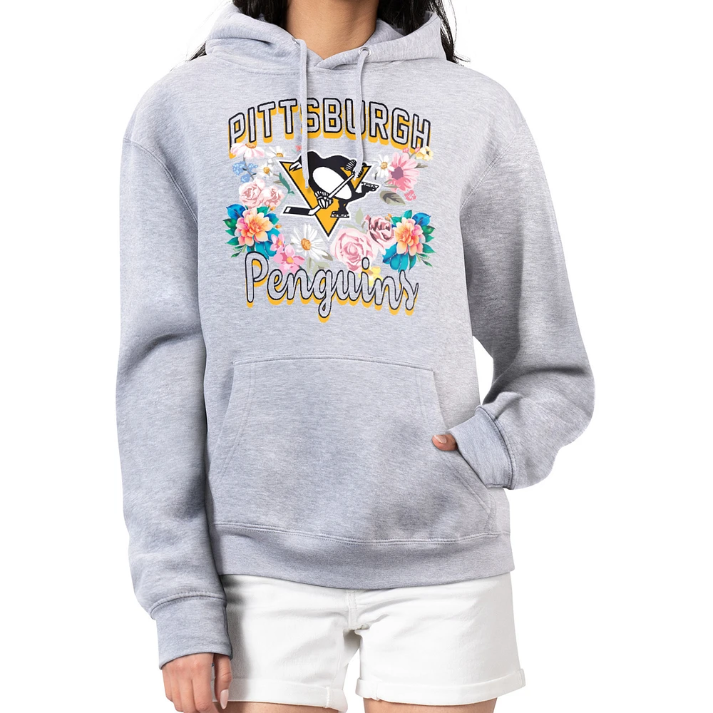 Women's G-III 4Her by Carl Banks Heather Gray Pittsburgh Penguins Flower Logo Pullover Hoodie