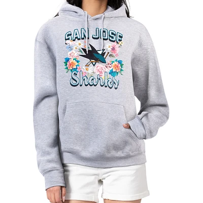 Women's G-III 4Her by Carl Banks Heather Gray San Jose Sharks Flower Logo Pullover Hoodie