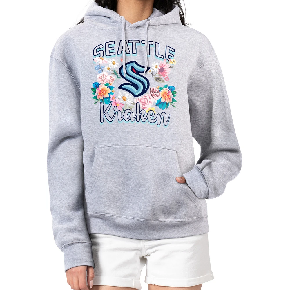 Women's G-III 4Her by Carl Banks Heather Gray Seattle Kraken Flower Logo Pullover Hoodie