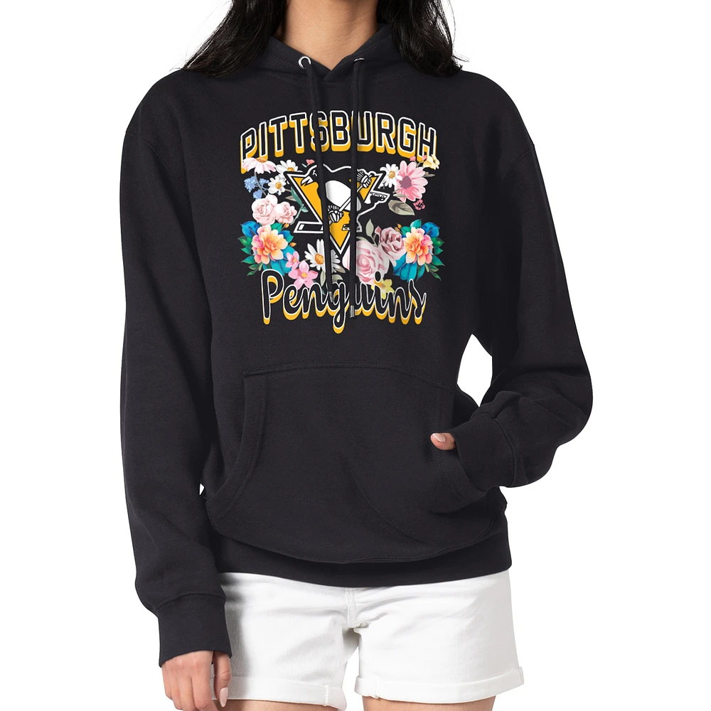 Women's G-III 4Her by Carl Banks Black Pittsburgh Penguins Flower Logo Pullover Hoodie