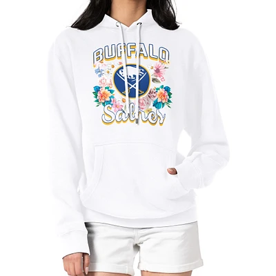 Women's G-III 4Her by Carl Banks White Buffalo Sabres Flower Logo Pullover Hoodie