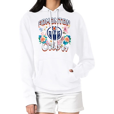 Women's G-III 4Her by Carl Banks White Edmonton Oilers Flower Logo Pullover Hoodie