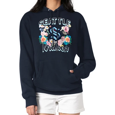 Women's G-III 4Her by Carl Banks Deep Sea Blue Seattle Kraken Flower Logo Pullover Hoodie
