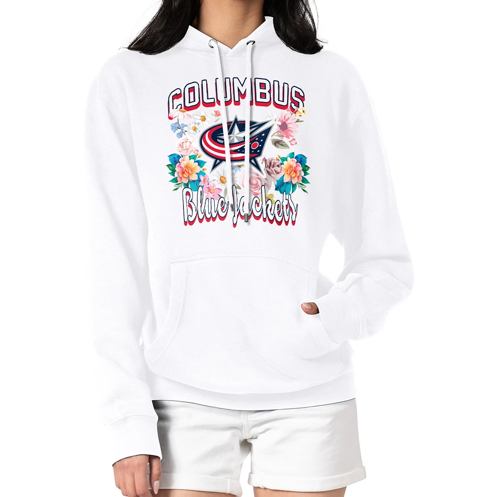 Women's G-III 4Her by Carl Banks White Columbus Blue Jackets Flower Logo Pullover Hoodie