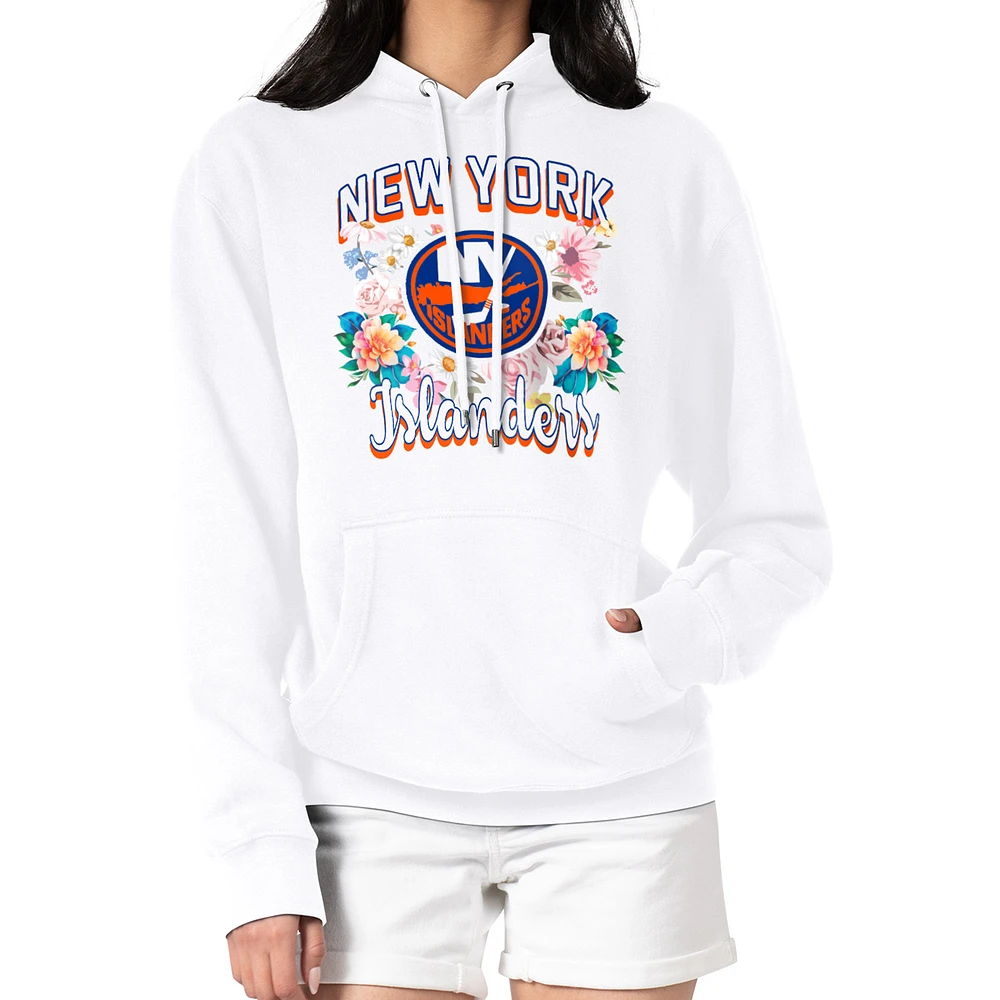 Women's G-III 4Her by Carl Banks White New York Islanders Flower Logo Pullover Hoodie