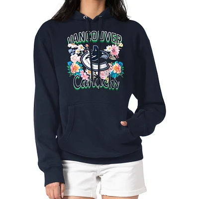 Women's G-III 4Her by Carl Banks Navy Vancouver Canucks Flower Logo Pullover Hoodie