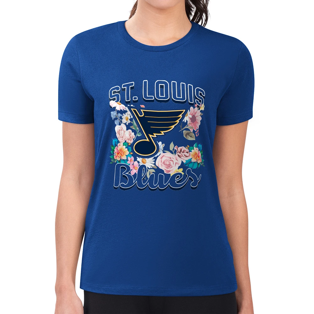 Women's G-III 4Her by Carl Banks St. Louis Blues Super-Slim Fit Lightweight Flower Logo T-Shirt