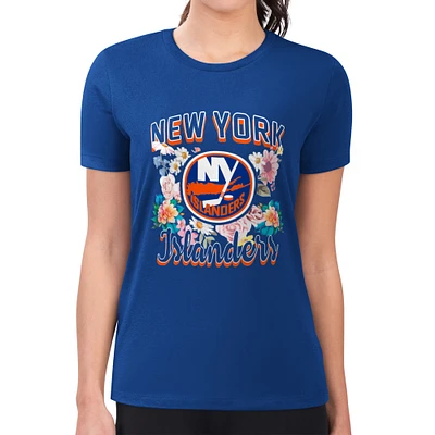 Women's G-III 4Her by Carl Banks Royal New York Islanders Super-Slim Fit Lightweight Flower Logo T-Shirt