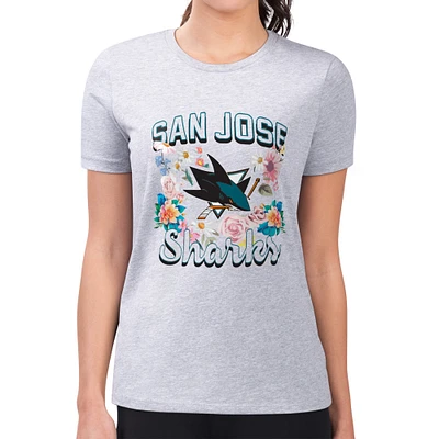 Women's G-III 4Her by Carl Banks Heather Gray San Jose Sharks Super-Slim Fit Lightweight Flower Logo T-Shirt