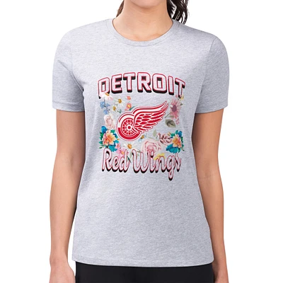 Women's G-III 4Her by Carl Banks Heather Gray Detroit Red Wings Super-Slim Fit Lightweight Flower Logo T-Shirt