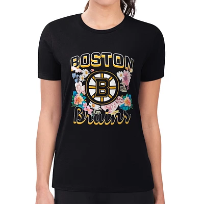 Women's G-III 4Her by Carl Banks Boston Bruins Super-Slim Fit Lightweight Flower Logo T-Shirt