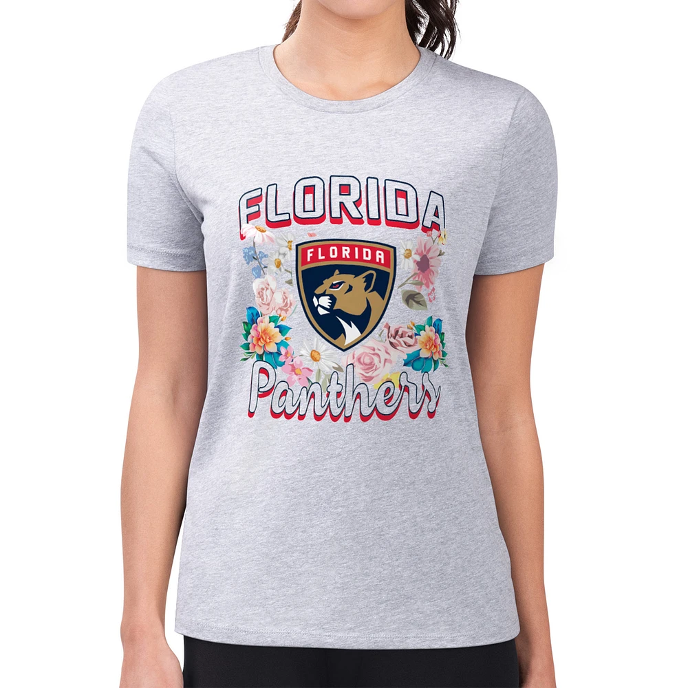 Women's G-III 4Her by Carl Banks Heather Gray Florida Panthers Super-Slim Fit Lightweight Flower Logo T-Shirt