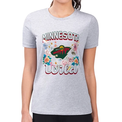 Women's G-III 4Her by Carl Banks Heather Gray Minnesota Wild Super-Slim Fit Lightweight Flower Logo T-Shirt