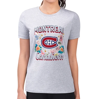 Women's G-III 4Her by Carl Banks Heather Gray Montreal Canadiens Super-Slim Fit Lightweight Flower Logo T-Shirt