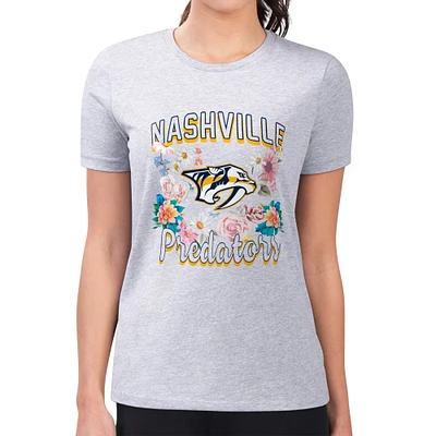 Women's G-III 4Her by Carl Banks Heather Gray Nashville Predators Flower Logo Fitted T-Shirt