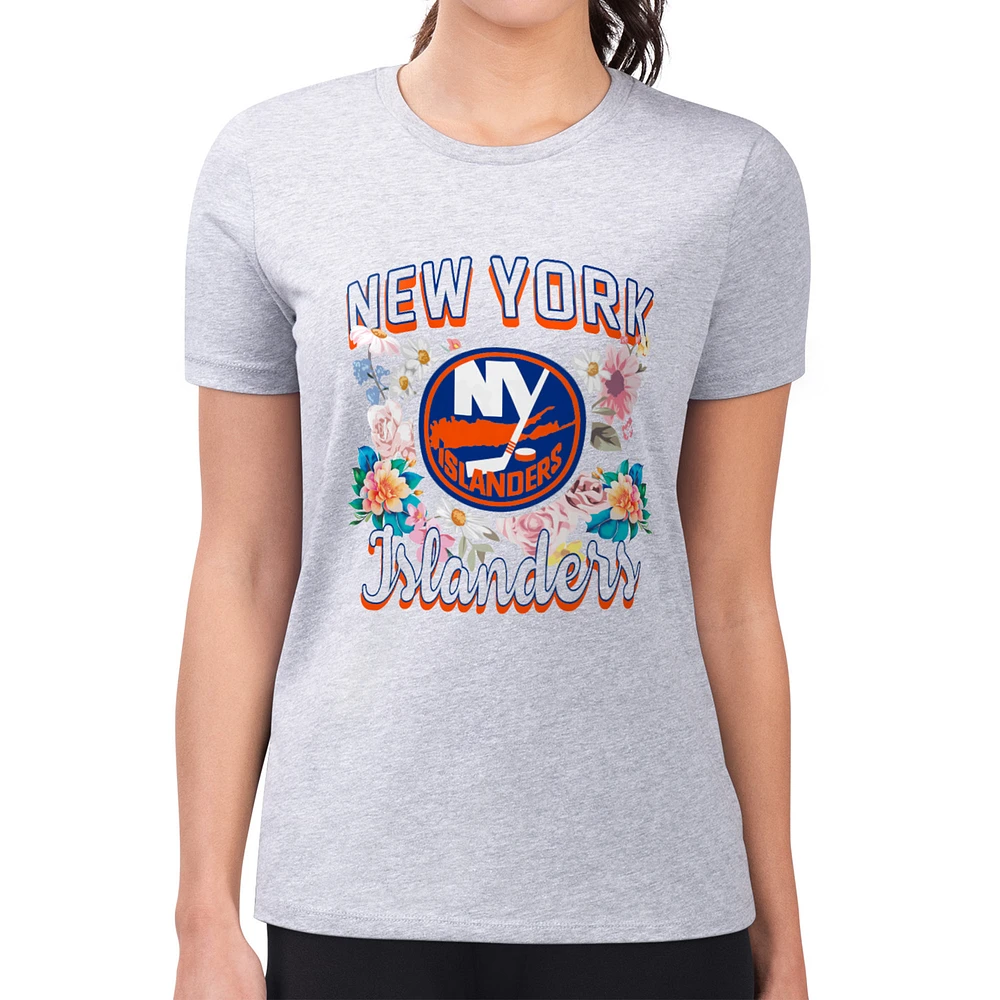 Women's G-III 4Her by Carl Banks Heather Gray New York Islanders Super-Slim Fit Lightweight Flower Logo T-Shirt