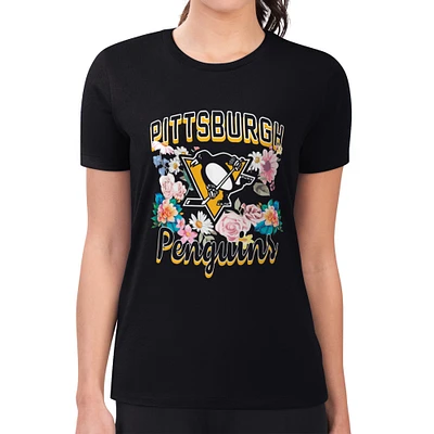 Women's G-III 4Her by Carl Banks Pittsburgh Penguins Super-Slim Fit Lightweight Flower Logo T-Shirt