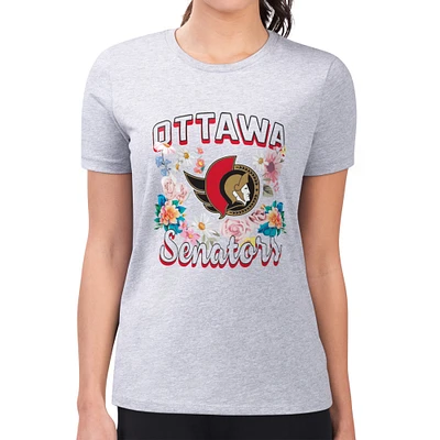 Women's G-III 4Her by Carl Banks Heather Gray Ottawa Senators Super-Slim Fit Lightweight Flower Logo T-Shirt