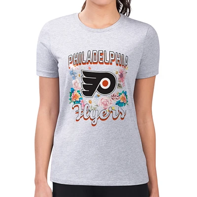 Women's G-III 4Her by Carl Banks Heather Gray Philadelphia Flyers Super-Slim Fit Lightweight Flower Logo T-Shirt