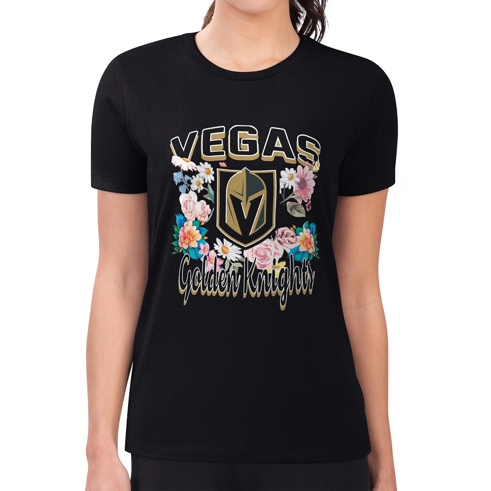Women's G-III 4Her by Carl Banks Vegas Golden Knights Super-Slim Fit Lightweight Flower Logo T-Shirt