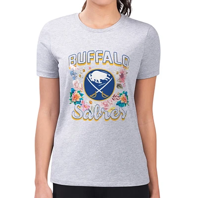 Women's G-III 4Her by Carl Banks Heather Gray Buffalo Sabres Super-Slim Fit Lightweight Flower Logo T-Shirt