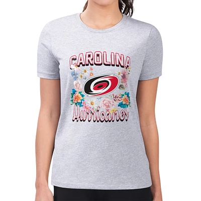 Women's G-III 4Her by Carl Banks Heather Gray Carolina Hurricanes Super-Slim Fit Lightweight Flower Logo T-Shirt