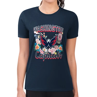 Women's G-III 4Her by Carl Banks Navy Washington Capitals Super-Slim Fit Lightweight Flower Logo T-Shirt