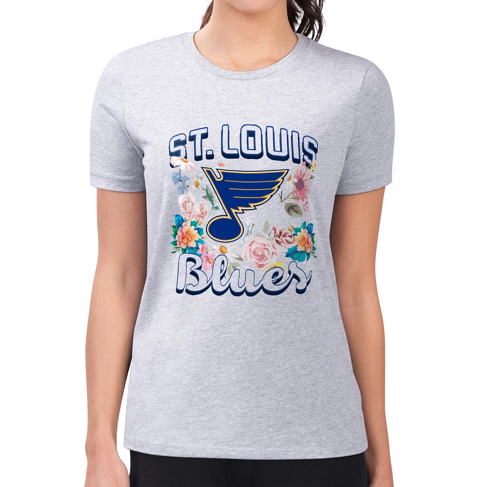 Women's G-III 4Her by Carl Banks Heather Gray St. Louis Blues Super-Slim Fit Lightweight Flower Logo T-Shirt