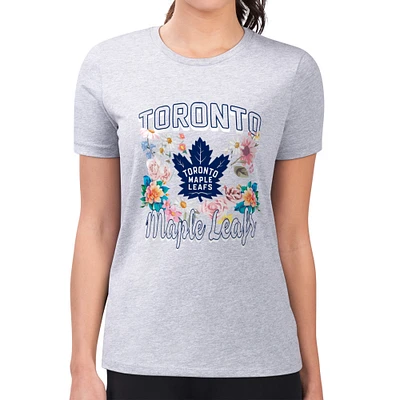 Women's G-III 4Her by Carl Banks Heather Gray Toronto Maple Leafs Super-Slim Fit Lightweight Flower Logo T-Shirt