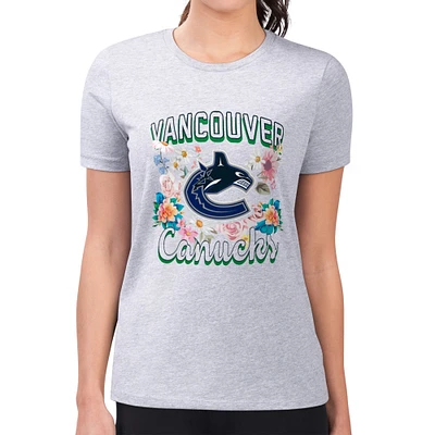 Women's G-III 4Her by Carl Banks Heather Gray Vancouver Canucks Super-Slim Fit Lightweight Flower Logo T-Shirt