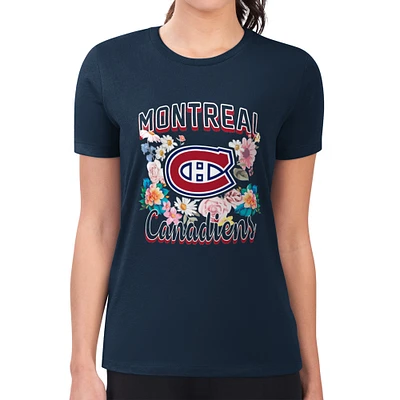 Women's G-III 4Her by Carl Banks Navy Montreal Canadiens Super-Slim Fit Lightweight Flower Logo T-Shirt