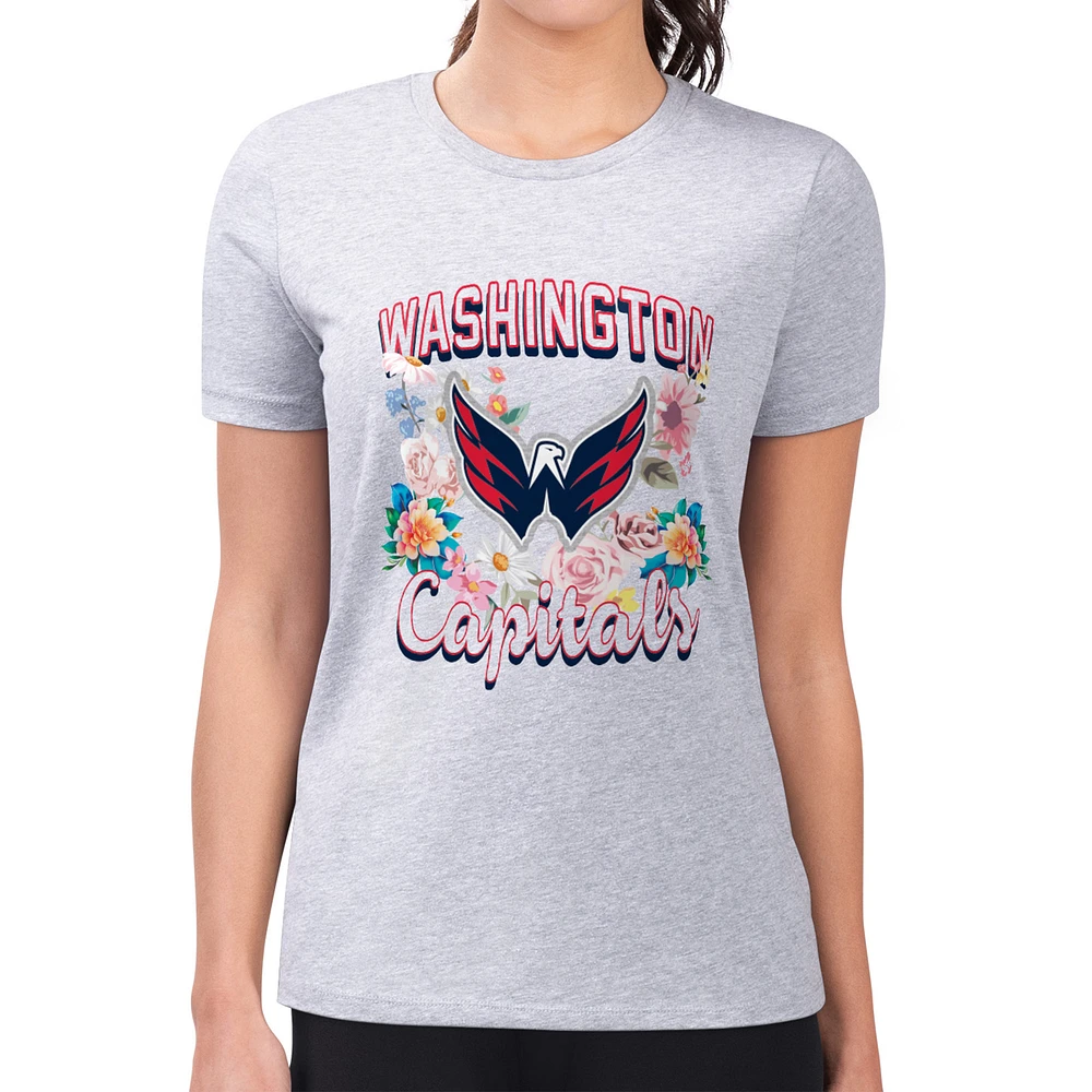 Women's G-III 4Her by Carl Banks Heather Gray Washington Capitals Super-Slim Fit Lightweight Flower Logo T-Shirt