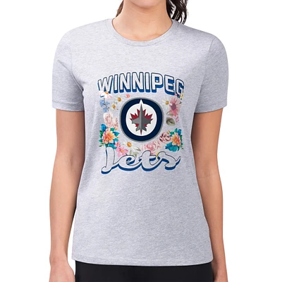 Women's G-III 4Her by Carl Banks Heather Gray Winnipeg Jets Super-Slim Fit Lightweight Flower Logo T-Shirt