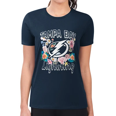 Women's G-III 4Her by Carl Banks Navy Tampa Bay Lightning Super-Slim Fit Lightweight Flower Logo T-Shirt