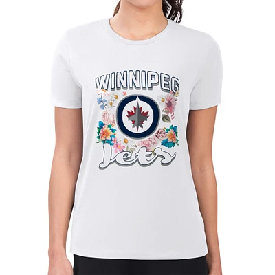 Women's G-III 4Her by Carl Banks White Winnipeg Jets Super-Slim Fit Lightweight Flower Logo T-Shirt