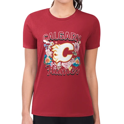 Women's G-III 4Her by Carl Banks Calgary Flames Super-Slim Fit Lightweight Flower Logo T-Shirt