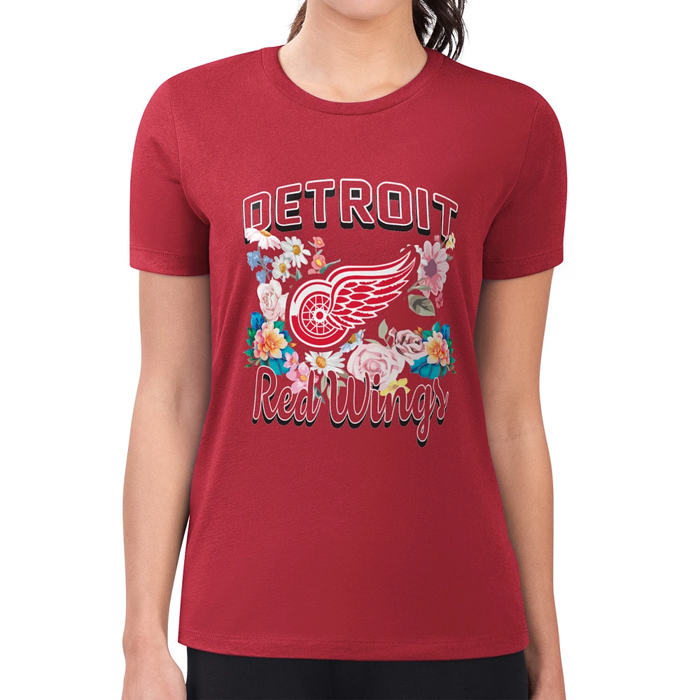 Women's G-III 4Her by Carl Banks Red Detroit Wings Super-Slim Fit Lightweight Flower Logo T-Shirt