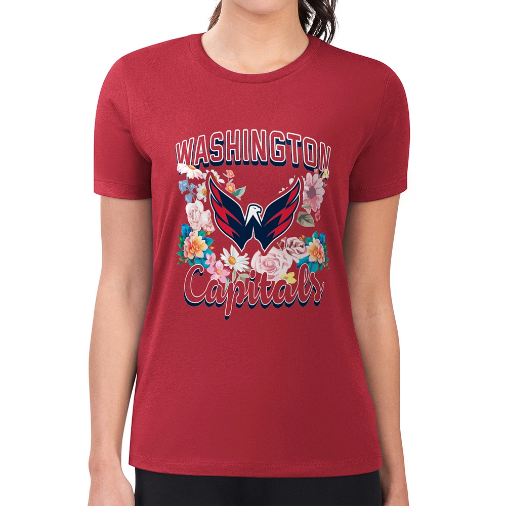 Women's G-III 4Her by Carl Banks Washington Capitals Super-Slim Fit Lightweight Flower Logo T-Shirt