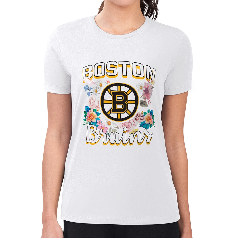 Women's G-III 4Her by Carl Banks White Boston Bruins Super-Slim Fit Lightweight Flower Logo T-Shirt