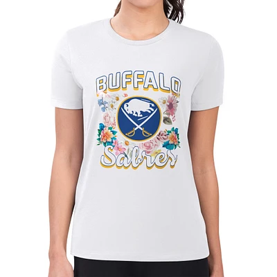 Women's G-III 4Her by Carl Banks White Buffalo Sabres Super-Slim Fit Lightweight Flower Logo T-Shirt