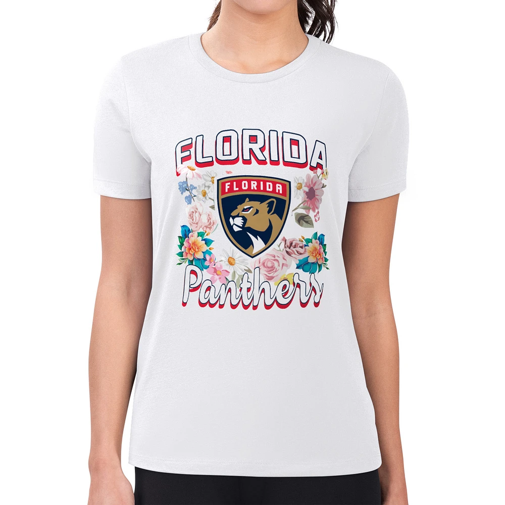 Women's G-III 4Her by Carl Banks White Florida Panthers Super-Slim Fit Lightweight Flower Logo T-Shirt