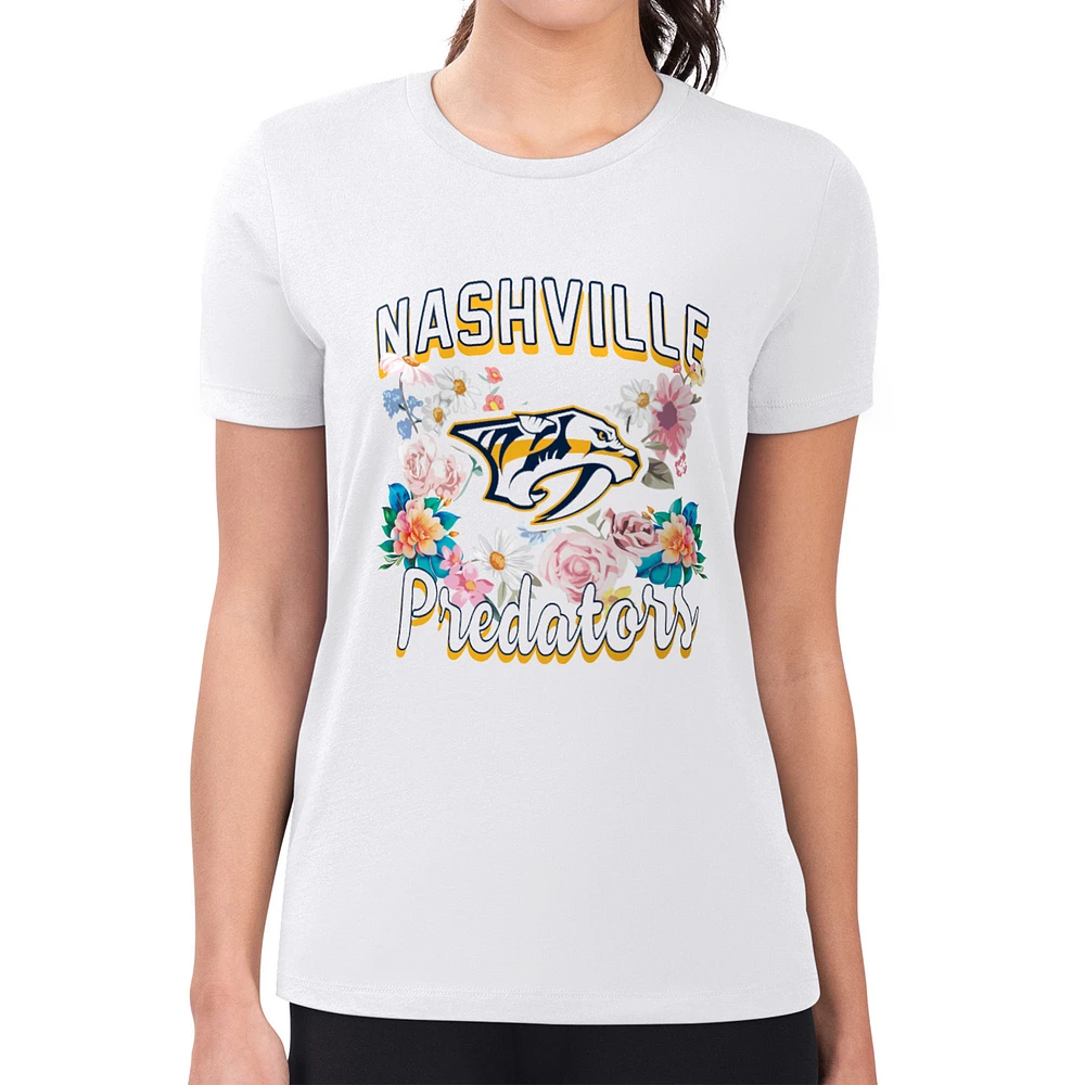 Women's G-III 4Her by Carl Banks White Nashville Predators Super-Slim Fit Lightweight Flower Logo T-Shirt
