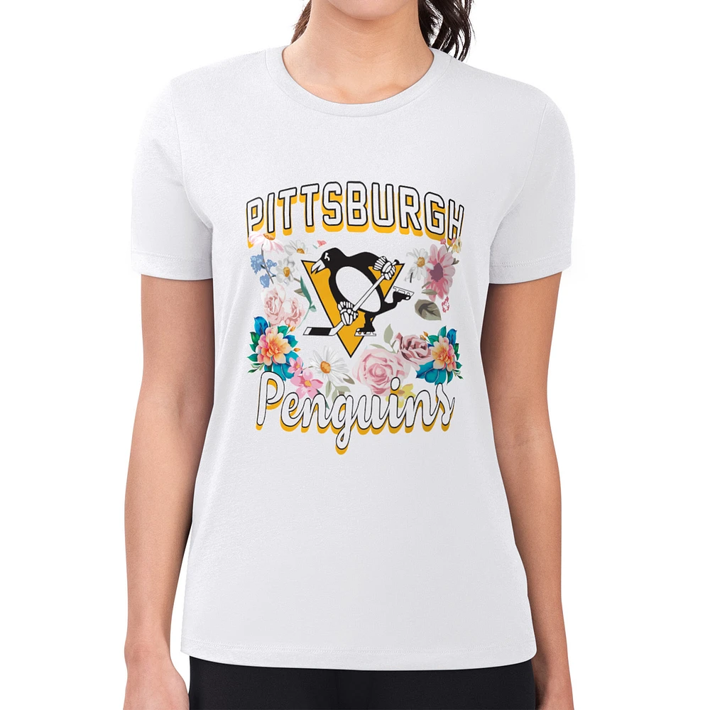 Women's G-III 4Her by Carl Banks Pittsburgh Penguins Super-Slim Fit Lightweight Flower Logo T-Shirt