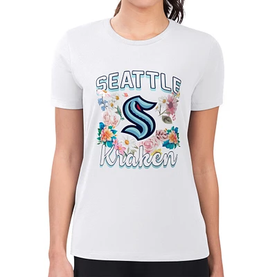 Women's G-III 4Her by Carl Banks White Seattle Kraken Super-Slim Fit Lightweight Flower Logo T-Shirt