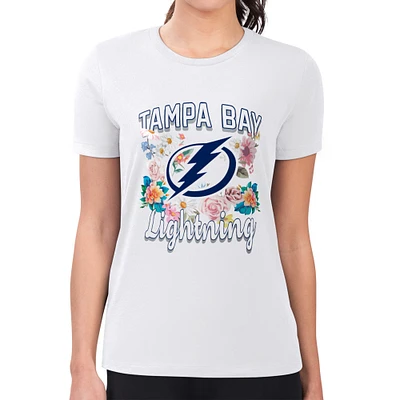 Women's G-III 4Her by Carl Banks White Tampa Bay Lightning Super-Slim Fit Lightweight Flower Logo T-Shirt