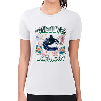 Women's G-III 4Her by Carl Banks White Vancouver Canucks Super-Slim Fit Lightweight Flower Logo T-Shirt