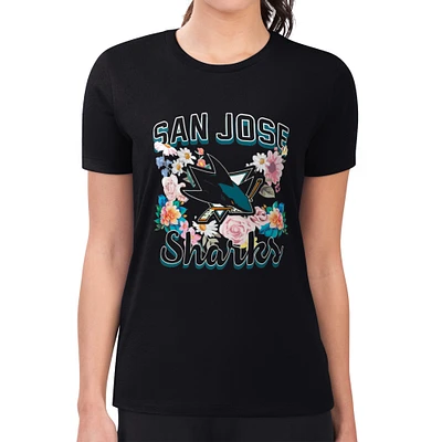 Women's G-III 4Her by Carl Banks San Jose Sharks Super-Slim Fit Lightweight Flower Logo T-Shirt