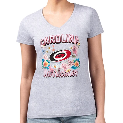Women's G-III 4Her by Carl Banks Heather Gray Carolina Hurricanes Super-Slim Fit Lightweight Flower Logo V-Neck T-Shirt