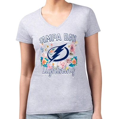Women's G-III 4Her by Carl Banks Heather Gray Tampa Bay Lightning Super-Slim Fit Lightweight Flower Logo V-Neck T-Shirt
