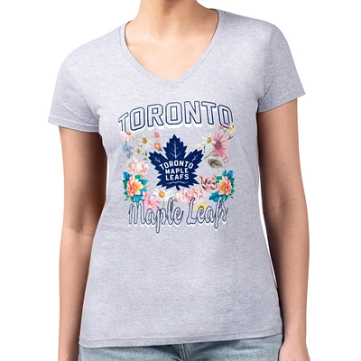 Women's G-III 4Her by Carl Banks Heather Gray Toronto Maple Leafs Super-Slim Fit Lightweight Flower Logo V-Neck T-Shirt